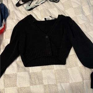 Black Cropped Cardigan Sweater